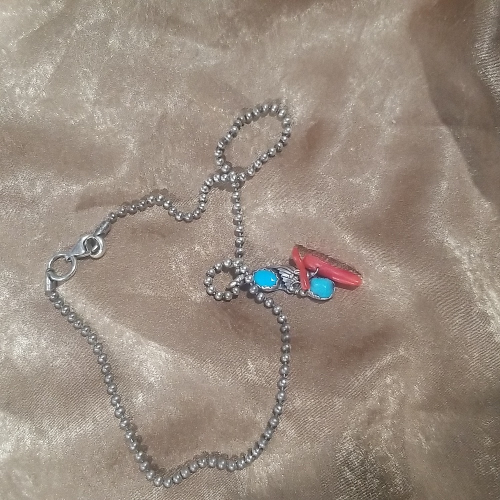 925 Italy silver chain with sleeping beauty turquoise and corol